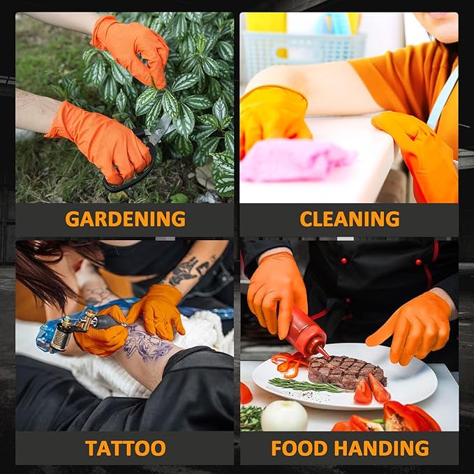 Heavy Duty Nitrile Gloves, 10-mil Thick, Diamond Texture, Powder and Latex Free, Set of 100