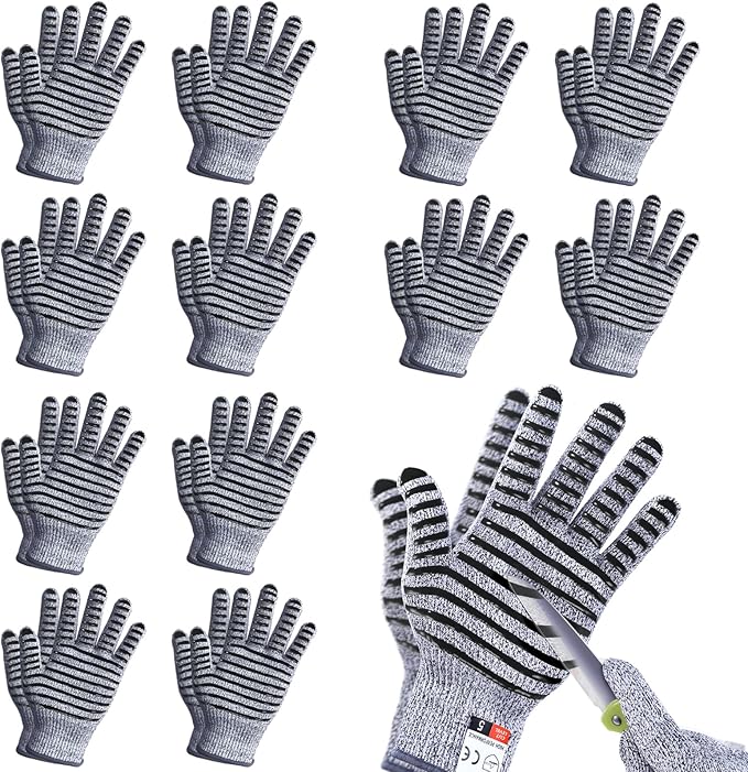 THOMEN 12 Pairs Anti-slip Cut Resistant Work Gloves Level 5 Protection for Metal Fabrication, Wood Work, Construction