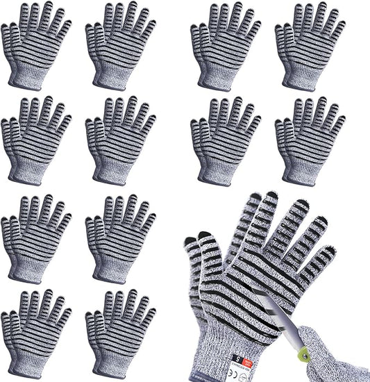 THOMEN 12 Pairs Anti-slip Cut Resistant Work Gloves Level 5 Protection for Metal Fabrication, Wood Work, Construction
