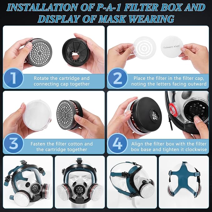 Full Face Respirator Mask, Gas Masks Survival Nuclear and Chemical, Gas Respirator with Activated Carbon Filters