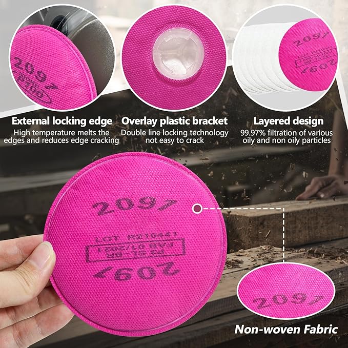 16PCS(8Pack) 2091 Respirator Filters, 2091 Replacement Filters Cotton Installed on 6200, 6800, 6502, 7502 Respirator Body Use for Epoxy Resin, Organic Vapor, Asbestos, Dust, Paint