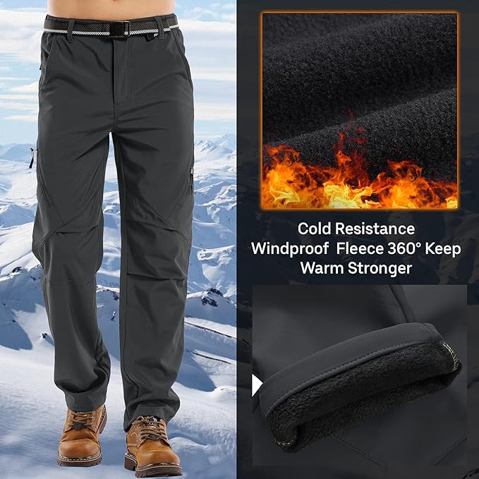 Jessie Kidden Mens Waterproof Hiking Pants, Outdoor Snow Ski Fishing Fleece Lined Insulated Soft Shell Winter Pants