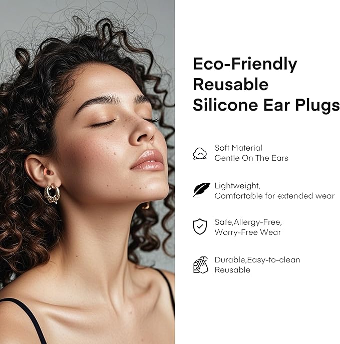 Fita+ Soft Reusable Ear Plugs for Noise Reduction up to 33dB, 4 Pairs XS/S/M/L, Soft Silicone Ear Plugs for Sleeping, Noise Cancelling for Work, Focus - Orange