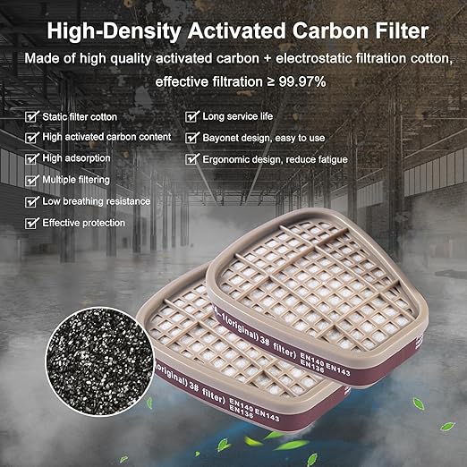 JKsoul 15 Pair Respirator Cartridges & Filters, 6001 Filter Cartridges for Respirator, Against Dust/Organic Vapor/Chemical/Particulates, Compatible with 6200, 6800, 7502, FF402 Series Respirator