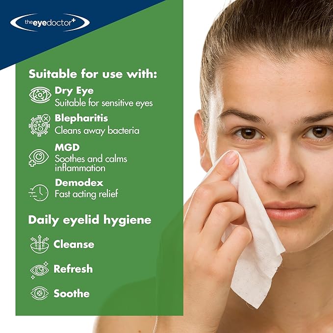 The Eye Doctor Tea Tree Eyelid Wipes - 40x Cleansing Lid Wipes Suitable for Dry Eye Blepharitis MGD & Demodex - Tea Tree, Coconut & Argan Oil