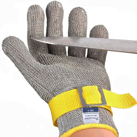 Dowellife ANSI A9 Cut Resistant Glove Food Grade, Stainless Steel Mesh Metal Knife Cutting Glove for Butcher Oyster Shucking Kitchen Mandoline Chef Slicing Fish Fillet (Small)