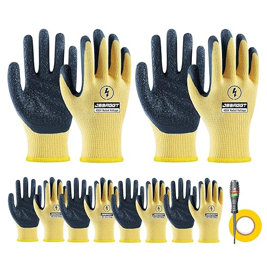 Insulated Electrician Gloves 400V High Voltage Resistant, Flame Retardant & Rubber Non-Slip Grip for Electrical Work (Yellow, 6PCS)