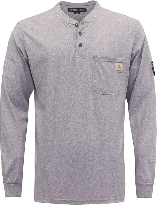 BOCOMAL FR Shirts Henley 7oz Midweight Fire Resistant Clothing NFPA2112 CAT2 Men's Flame Retardant Work Shirt