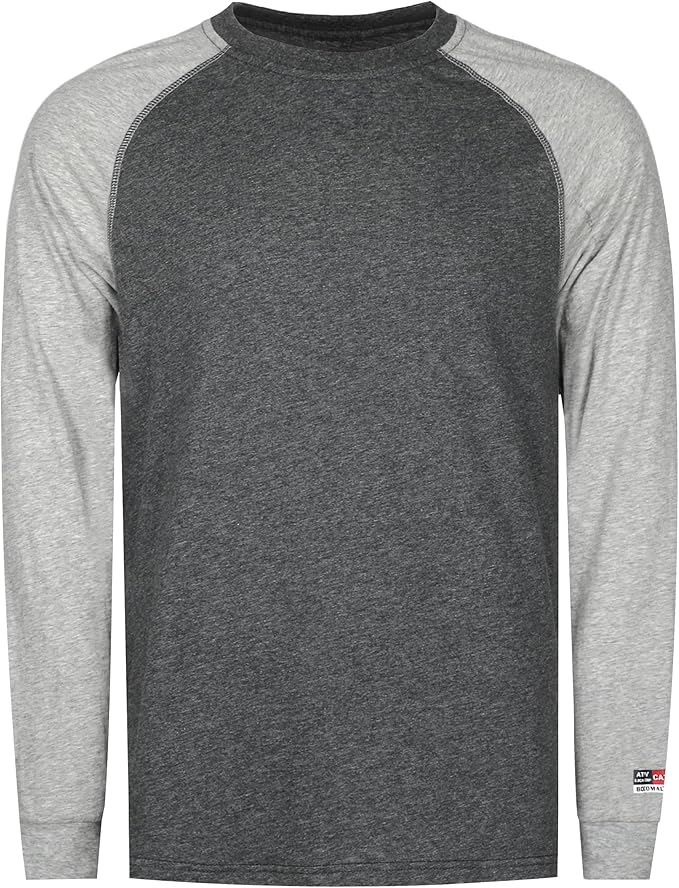 BOCOMAL FR Shirts Two-Tone Crew for Summer 4oz EX Lightweight Flame Resistant Long Sleeve Work T-Shirt Base Layer