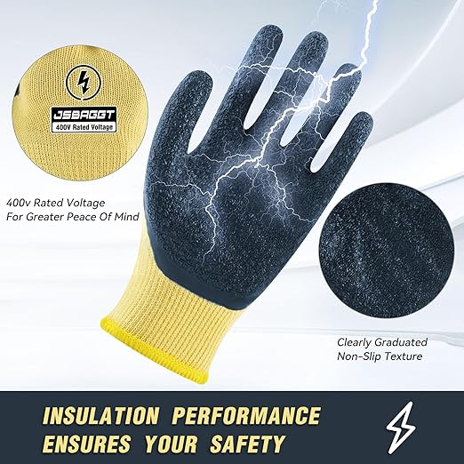 Insulated Electrician Gloves 400V High Voltage Resistant, Flame Retardant & Rubber Non-Slip Grip for Electrical Work (Yellow, 1PCS)