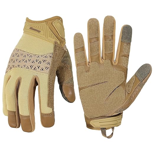 HANDLANDY Tactical Gloves for Airsoft Shooting, Flexible Grip Work Gloves for Men, Touchscreen Utility Mechanics Gloves (Large, Brown)