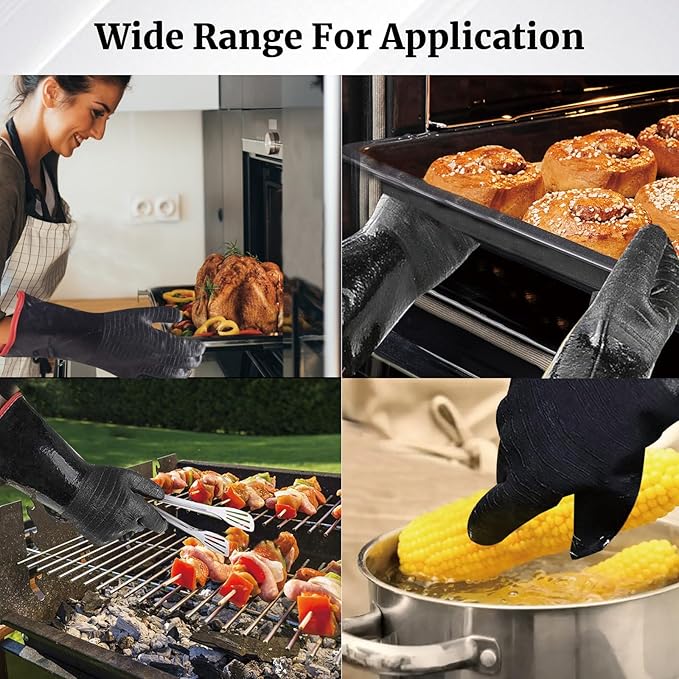 BBQ Grill Gloves, 932°F Heat Resistant Grilling Gloves 14in Waterproof Long Sleeve Barbecue Gloves for Fryer Turkey Baking Smoker Rotisserie BPA-Free