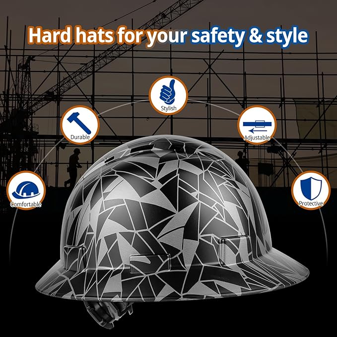 Full Brim Hard Hat - OSHA Safety Helmet Durable Lightweight Carbon Fiber Hard Hat, 6-Point Ratchet Suspension Protective Gear for Men and Women