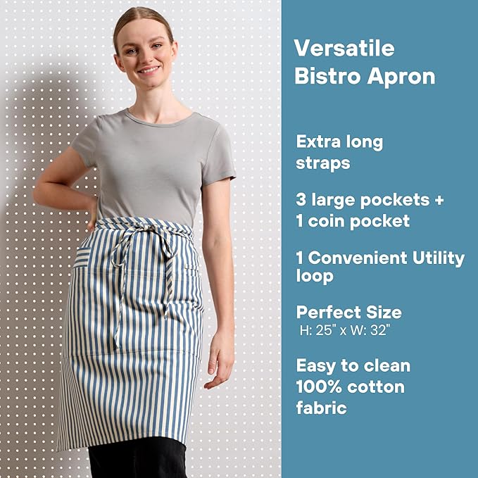MEEMA Bistro Half Apron for Men & Women | Half Aprons for Women With Pockets | Delantales Para Meseros | Waitress Aprons | Server Apron with Pocket