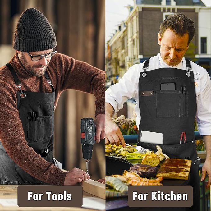 Professional Chef Apron, 100% Cotton Canvas, Perfect for Cooking, Grilling, BBQ, and Kitchen Work, Durable & Stylish