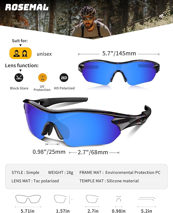Polarized Sports Sunglasses for Men Women Youth Baseball Running Fishing Tennis Golf Cycling Driving Motor TAC UV400 TR90