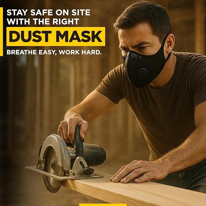 ToughCraft Reusable Dust Mask, Breathable Face Mask with 6 Filters for Dust, Welding, Construction, Sanding, Paint, Woodworking, Dual Breathing Valve for Cycling, Running, Outdoor Sports - Black