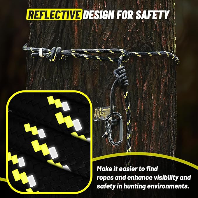 Kalkal Tree Stand Safety Rope, 30FT Reflective Lifeline Hunting Safety Harness Tree Strap For Tree-Stand Hunting