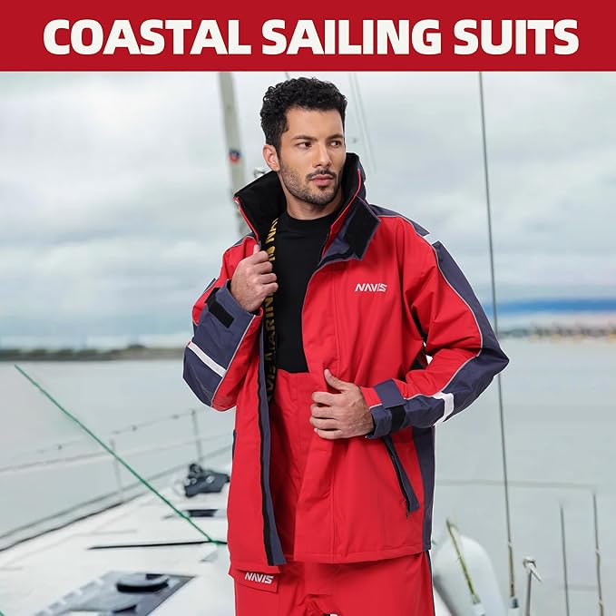 Men’s Waterproof Sailing Jacket & Bib Set – Coastal Breathable Hard Shell, Hi-Vis Hood, Cordura Reinforced