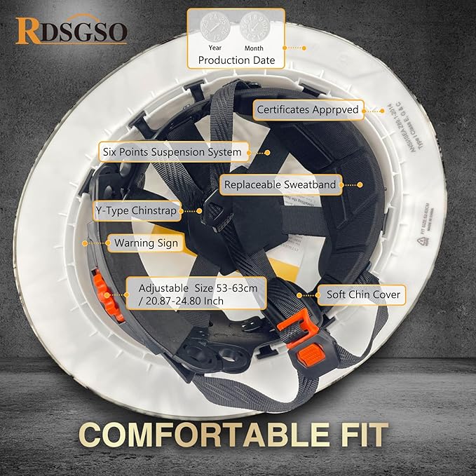 Full Brim Hard Hats ANSI/ISEA Z89.1 Type I Class E Certified 6-Point Suspension Lightweight Vented Adjustable Safety Helmet for Construction Industrial