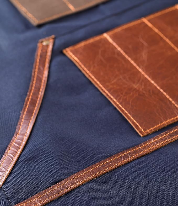 Cross Back Canvas Aprons With Pockets |Adjustable Leather Strap|Work Apron|Chef Apron|Woodworking, Grilling