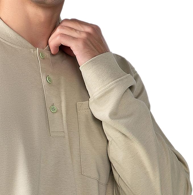 FR Henley Shirts for Men Flame Resistant Lightweight Welding 6.5oz 100% Cotton CAT2 Long Sleeve Fire Retardant FRC Clothing