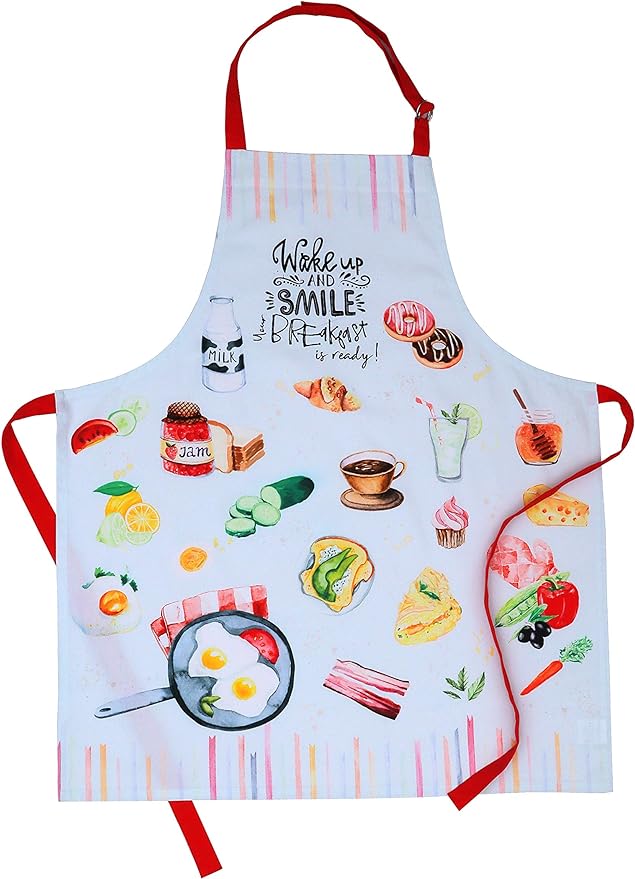 AMOUR INFINI Aprons for Women Cotton Washable Breakfast Apron 27.5 x 33 Inches Adjustable Strap & Waist Ties for Baking Cooking Gardening Spring Apron