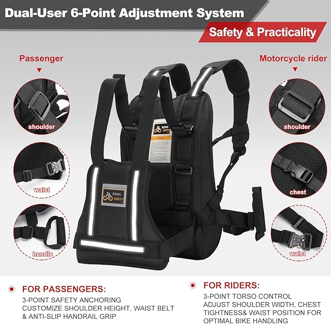 Upgraded Motorcycle Safety Harness for Kids & Adults - Adjustable Design