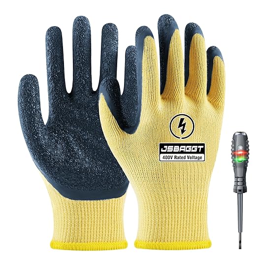Insulated Electrician Gloves 400V High Voltage Resistant, Flame Retardant & Rubber Non-Slip Grip for Electrical Work (Yellow, 1PCS)