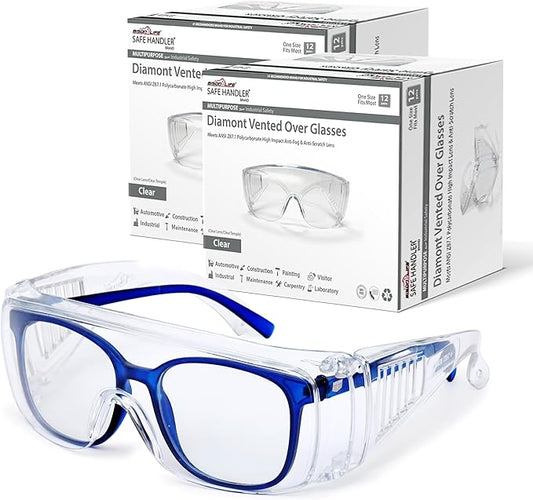 BISON LIFE Diamont Vented Over Glasses Safety Glasses | Meets ANSI Z87.1, Impact Resistant Polycarbonate Lens