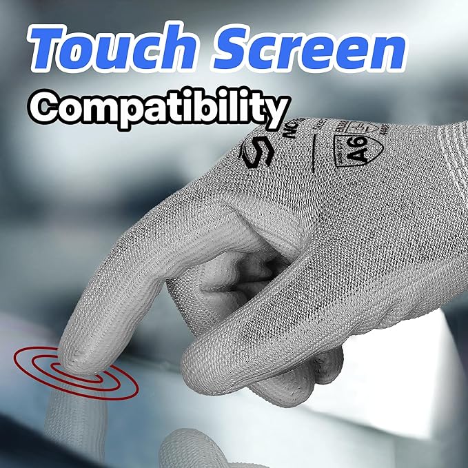 Schwer 12 Pairs ANSI A6 Cut Resistant Gloves CR7120 Cut Proof Work Gloves, Touchscreen, for Men and Women Used for Woodworking, Glass Cutting, Construction, Cargo Handling, Car Repair, L