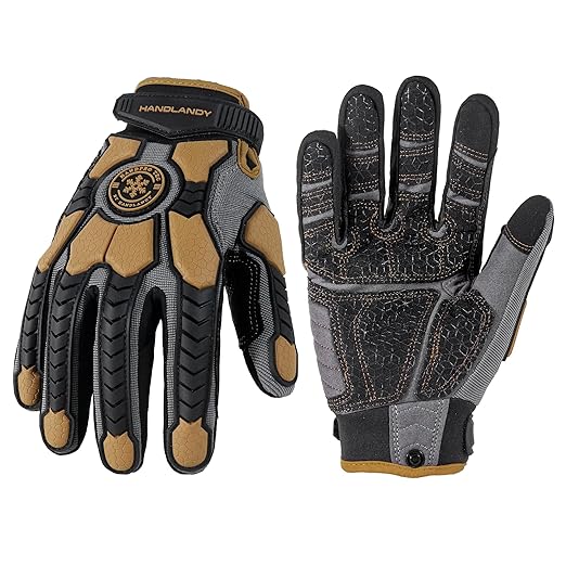 HANDLANDY Winter Water Resistant Work Gloves for Men, Insulated Heavy Duty Mechanic Glove for Cold Weather (Coffee-insulated, Medium)