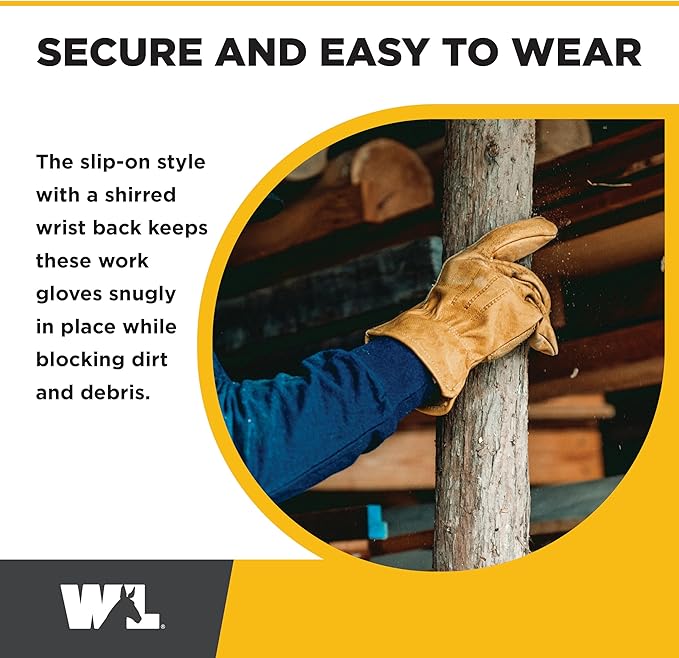 Wells Lamont Leather Work Gloves for Men, Reinforced Cowhide with Palm Patch, Saddletan, Large (1129L)