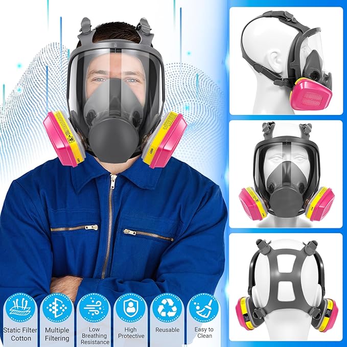 Full Face Respirator Mask with Filters, 6800 Reusable Respirator Gas Mask with Filters 60923,Dust Mask Anti Fog Against Dust Organic Vapor for Painting, Polishing, Chemicals, Welding,Sanding
