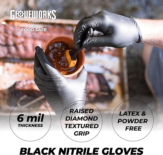 GLOVEWORKS HD Black Nitrile Gloves - 6 mil Disposable, Latex Free Mechanics Gloves