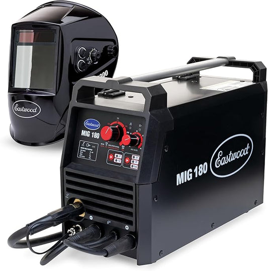 Eastwood 180 Amp MIG Welder Machine Dual Voltage 110V 220V for Steel & Aluminum | Eastwood XL View Auto Darkening Welding Helmet