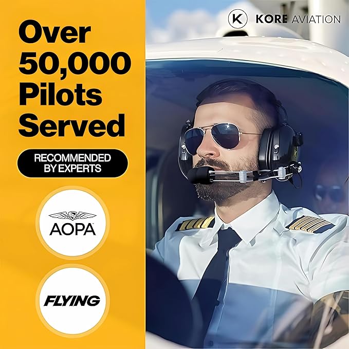 P1 General Aviation Headset for Pilots - Mono, Passive Noise Reduction, Noise Canceling Microphone, Acoustic Ear Cup, AUX Port, GA Dual Plug with Headset Bag