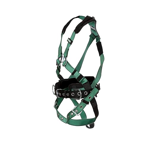 MSA 10197366 V-Form Construction Harness, Super Extra Large, Back & Hip D-Ring, Tongue Buckle Leg Straps, Shoulder Padding