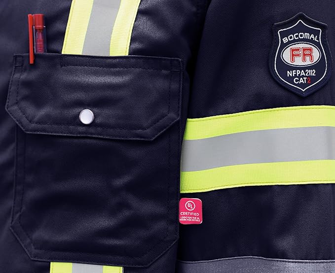 BOCOMAL FR Shirts High Visibility/Hi Vis Flame Resistant/Fire Retardant Shirt 7.5oz Men's Reflective Shirts