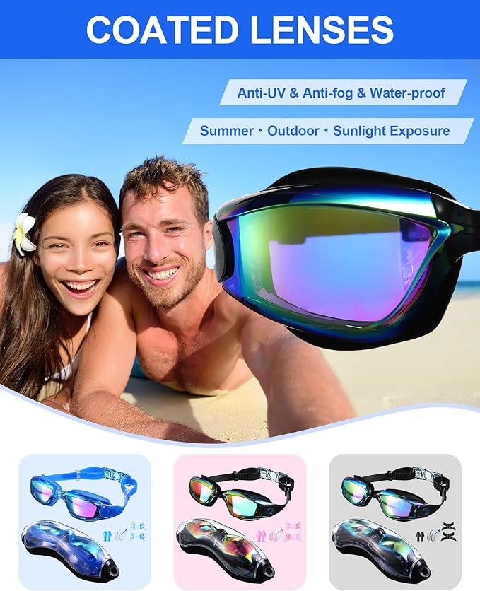 6 Pack Swim Goggles Swimming Goggles No Leaking Full Protection Glasses for Men Women Youth UV Protection Fog Proof Swim Goggles with Nose Clips Ear Plugs Storage Boxes