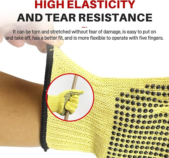Heat Cut Resistant Gloves,Aramid Oven Gloves with Fingers,Heat Resistant Up to 450°F, silicone beads Thick Knit Design,Machine Washable - Grill Mitts for Men & Women(silicone beads, Large)