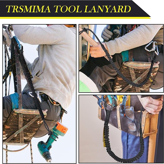 TRSMIMA Safety Tether Tool Lanyard - 3 Pack Fall Protection Lanyard with Single Aluminum Screw Lock Carabiner Metal Buckle Adjustable Loop End
