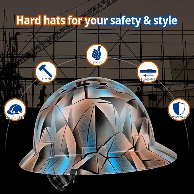 Full Brim Hard Hat - OSHA Safety Helmet Durable Lightweight Carbon Fiber Hard Hat, 6-Point Ratchet Suspension Protective Gear for Men and Women