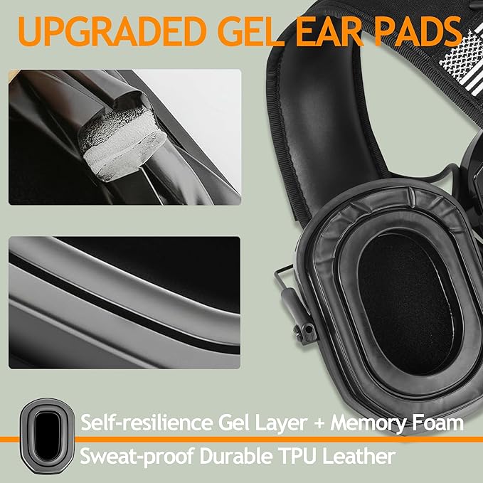 PYBBO NRR 23dB Shooting Ear Protection Muffs with Gel Ear Pads, Slim Active Noise Reduction & Sound Amplification for Hunting