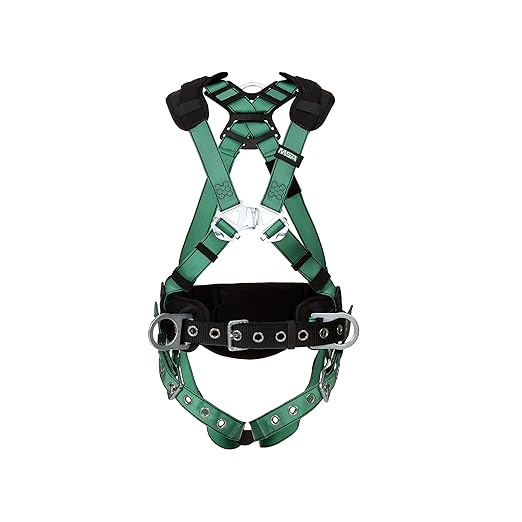 MSA 10197363 V-Form Construction Harness, Extra Small, Back & Hip D-Ring, Tongue Buckle Leg Straps, Shoulder Padding