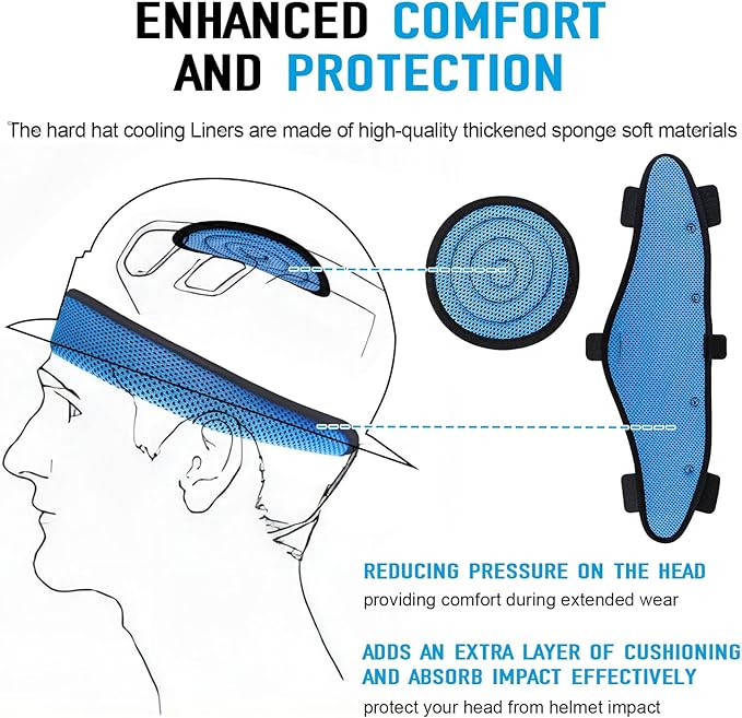Hard Hat Top Pads and Sweatbands for Safety Helmet, Washable Hard Hat Cooling Liner Accessories Set, Suspension Sweat Band Replacement, Reusable Inserts Headband, Blue, 4 PCS