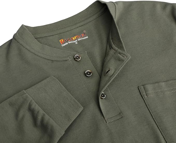BOCOMAL FR Shirts Summer Vented Mesh Breathable Henley Shirt 5.5oz Flame Resistant CAT2 Work Clothing