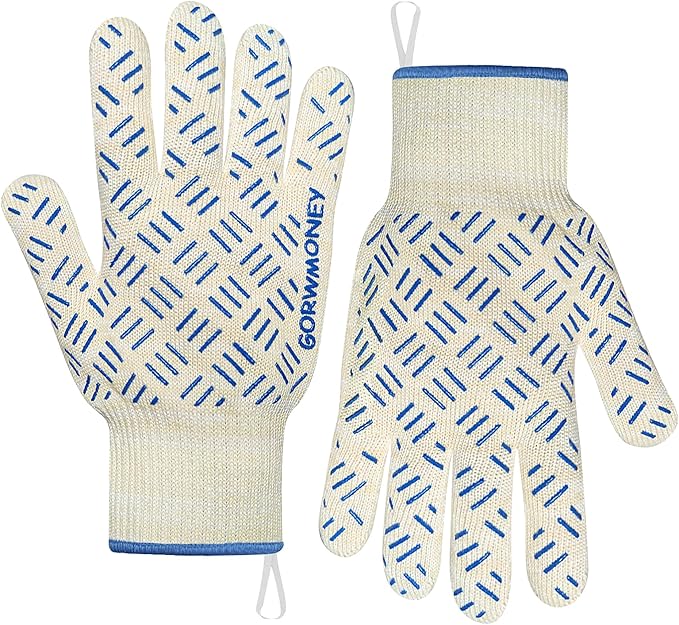 Heat Resistant Oven Gloves with Fingers, 932°F Extreme Heat Proof BBQ Mitts - Non-Slip Dots for Grilling, Baking, Cooking & Commercial Use