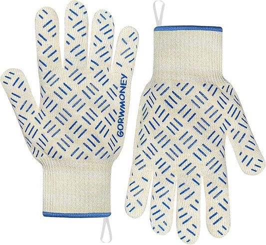 Heat Resistant Oven Gloves with Fingers, 932°F Extreme Heat Proof BBQ Mitts - Non-Slip Dots for Grilling, Baking, Cooking & Commercial Use