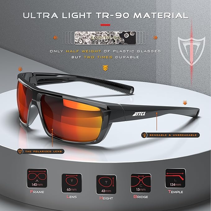ATTCL Polarized Wrap Fishing Sunglasses Men - Driving Sports Glasses UV Protection